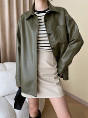 Buttoned Pockets Solid Color Long Sleeves Loose Lapel Outerwear Jackets
