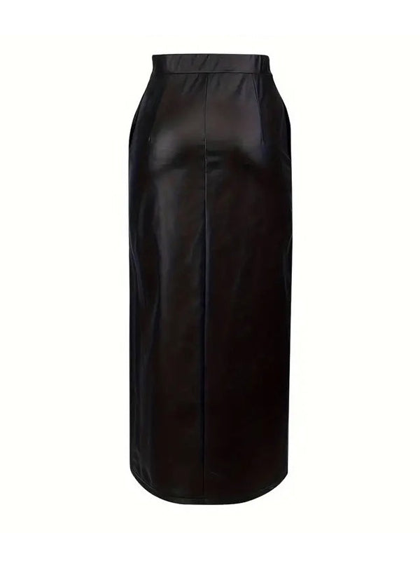 Pockets Solid Color Split-Side High Waisted Loose Skirts Bottoms