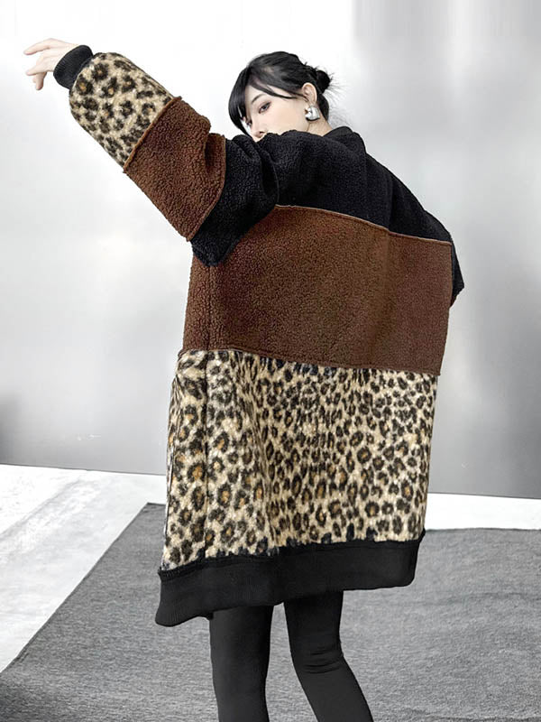 Buttoned Contrast Color Reversible Split-Joint Long Sleeves Loose Round-Neck Outerwear Cardigan Tops