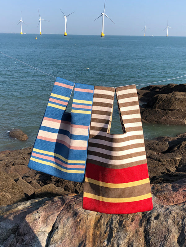 Contrast Color Striped Woven Handbag
