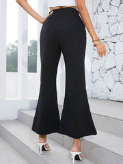Contrast Color Pleated Split-Front Split-Joint High Waisted Loose Trousers Pants