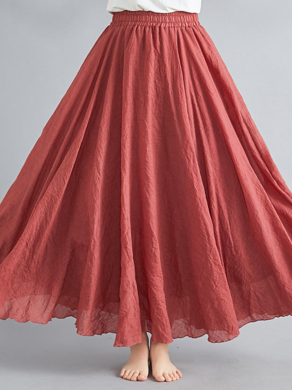 Elasticity Pleated Solid Color A-Line Loose Skirts