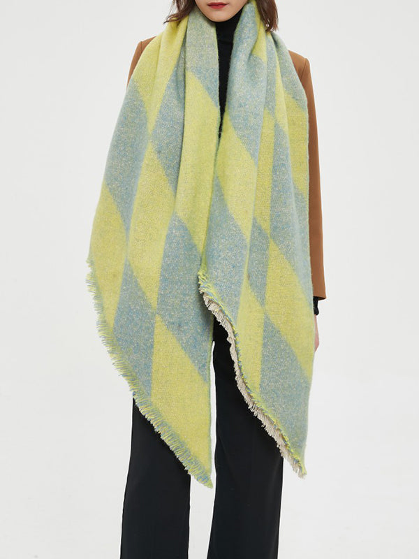 Diamond-Patterned Fringed Keep Warm Shawl&Scarf