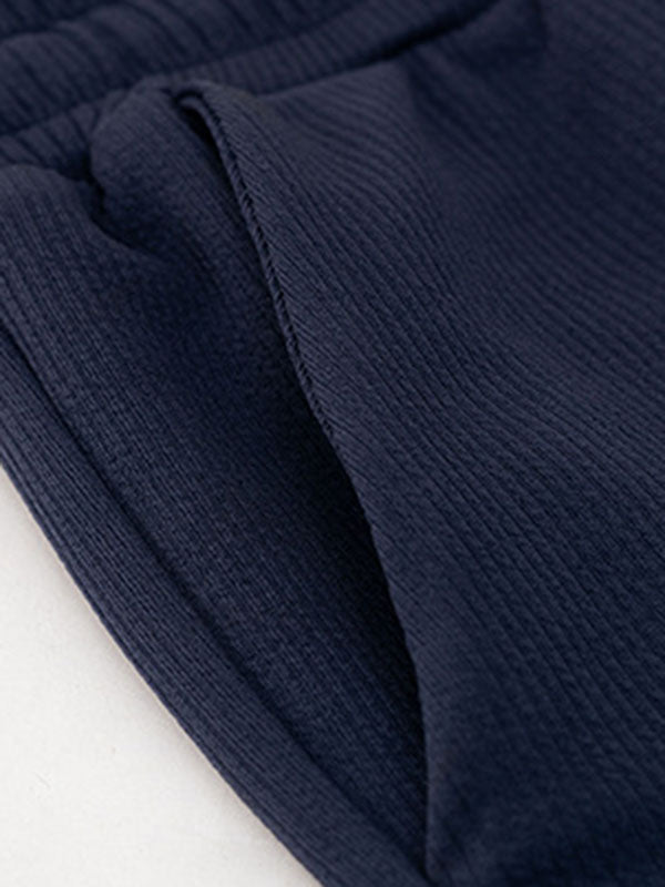 Drawstring Elasticity Solid Color Loose Straight Leg Trousers Pants