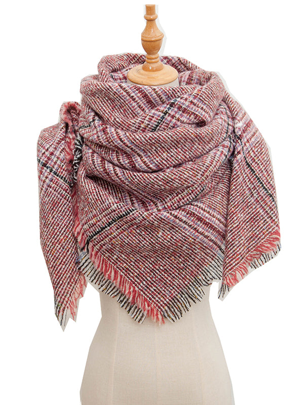 Fringed Keep Warm Plaid Triangle Shawl&Scarf