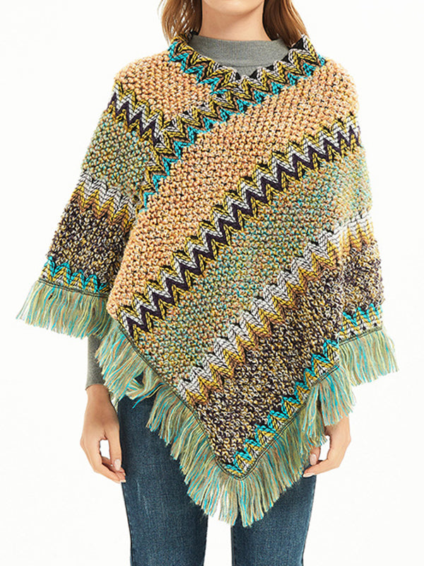 Asymmetric Keep Warm Tasseled Scarf Cape