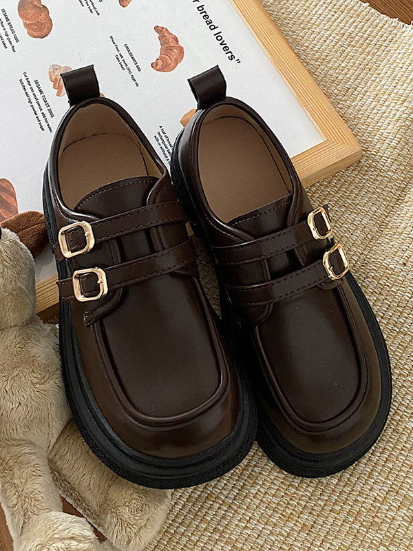 Belt Buckle Round-Toe Split-Joint Platform Shoes Mary Janes