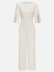 Loose Solid Color Split-Joint Round-Neck Jumpsuits