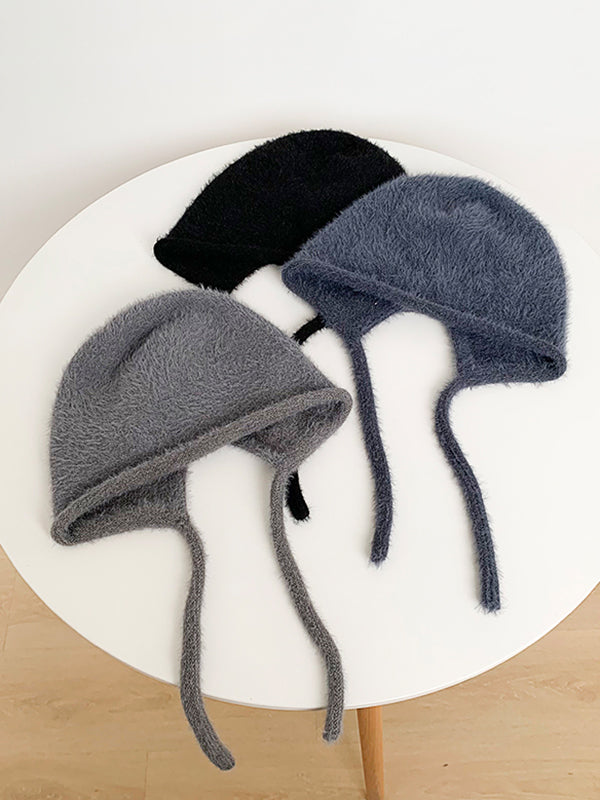 Keep Warm Solid Color Tied Hats&Caps