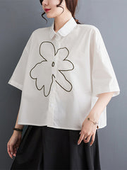 Floral Printed Loose Short Sleeves Lapel Blouses