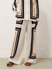 Loose Wide Leg Plaid Striped Tied Waist Casual Pants Bottoms Trousers