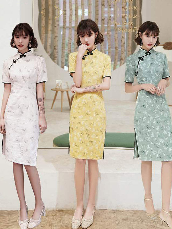 Original Applique Buttoned Stand Collar  Cheongsams