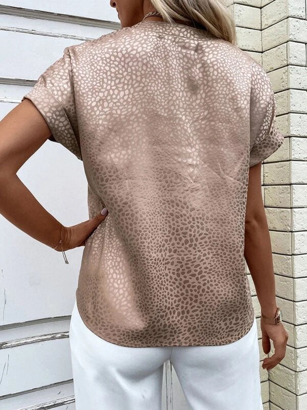 Jacquard Leopard Split-Joint Batwing Sleeves Loose V-Neck Blouses