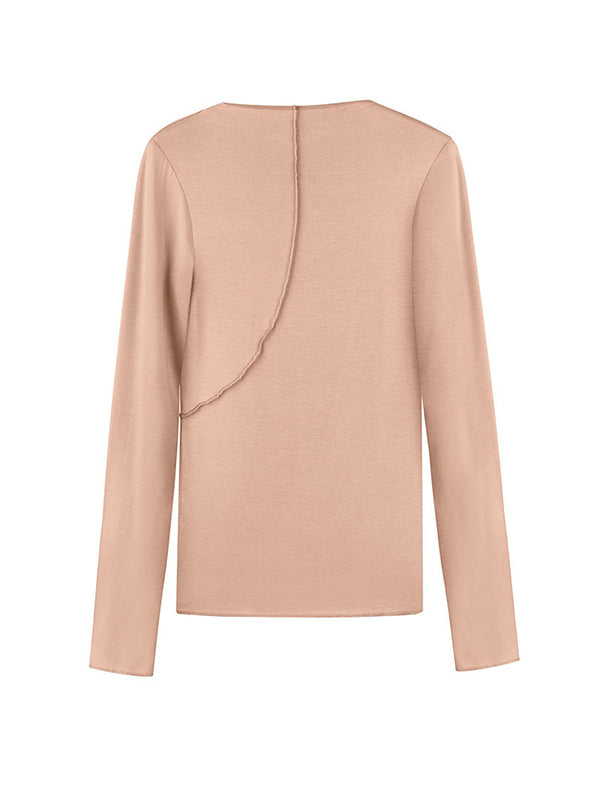 Asymmetric Solid Color Long Sleeves Skinny Mock Neck T-Shirts Tops