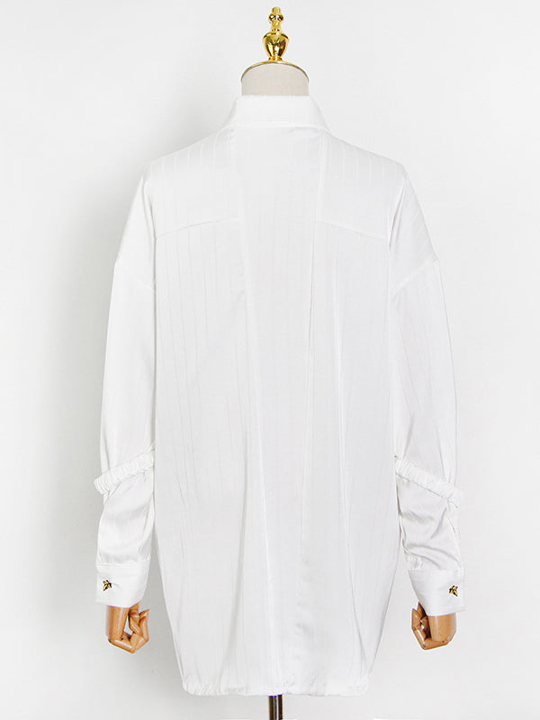 Striped Metal Button Lapel Loose Shirt Blouses