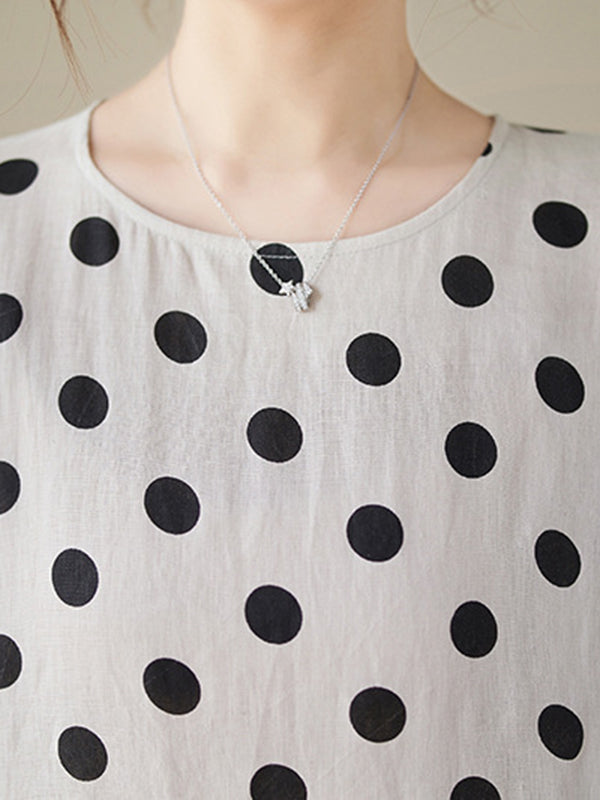 Polka Dot Split-Joint Half Sleeves Loose Midi Dresses