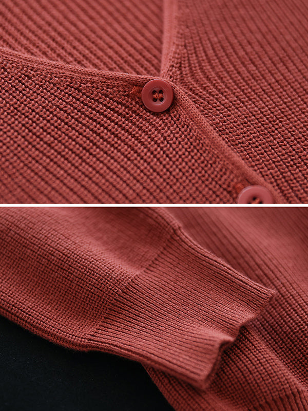 Solid Color Long Sleeves Loose V-Neck Cardigan Tops
