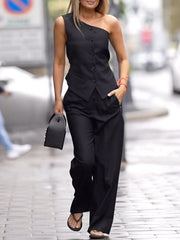 High Waisted Straight Leg Solid Color Pants