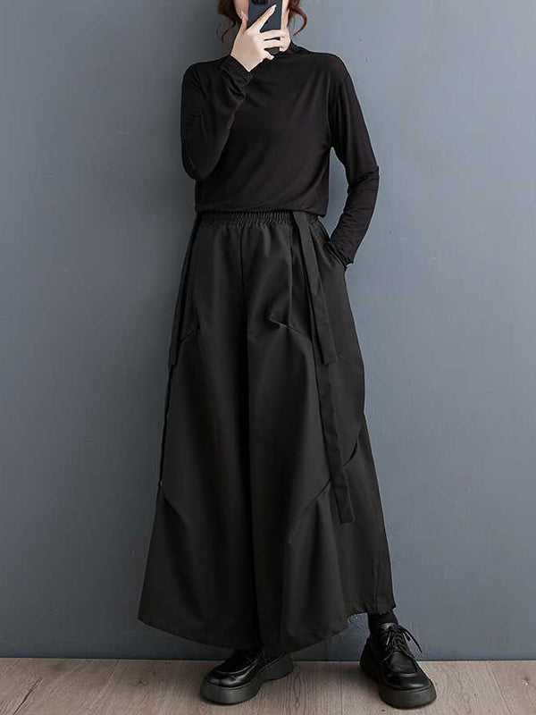 Elasticity Pleated Pockets Solid Color High Waisted Loose Trousers Pants