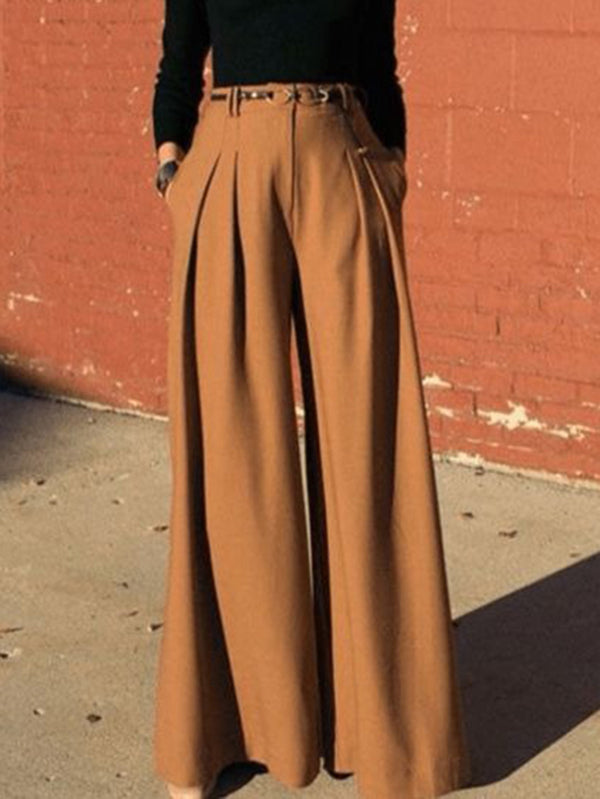 Pleated Split-Joint High Waisted Loose Trousers Pants