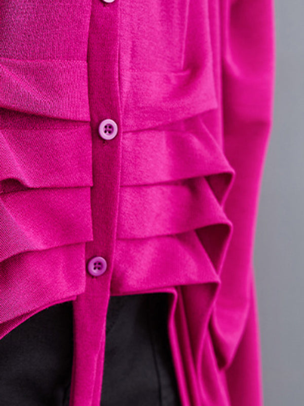 Drawstring Solid Color Half Sleeves Irregular Clipping V-Neck Outerwear