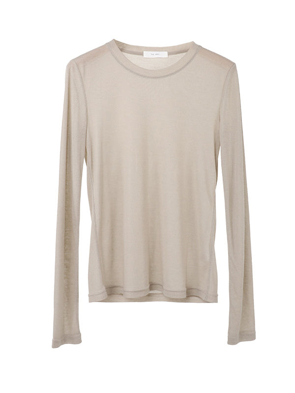See-Through Solid Color Long Sleeves Skinny Round-Neck T-Shirts