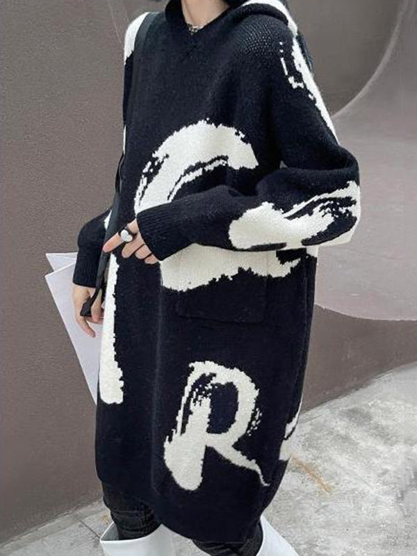 Stylish Selection Loose Hooded Letter Print Mini Dresses Sweater Dresses