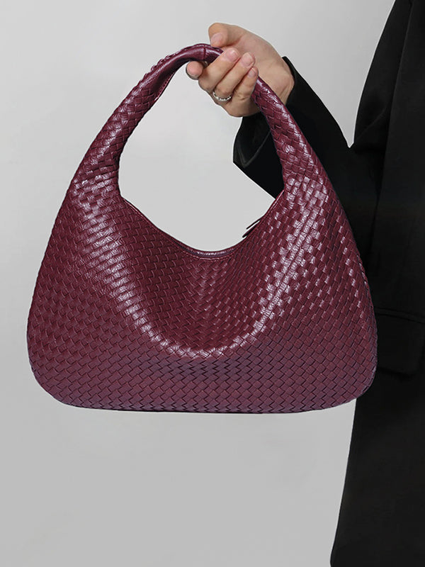 Geometric Solid Color Split-Joint Woven Zipper Handbags Bags