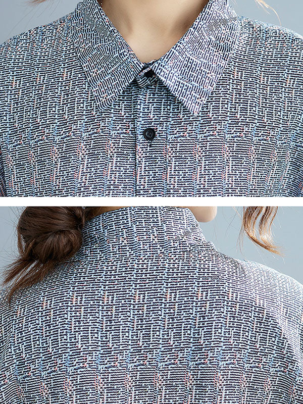 Printed Batwing Sleeves Loose Lapel Midi Dresses