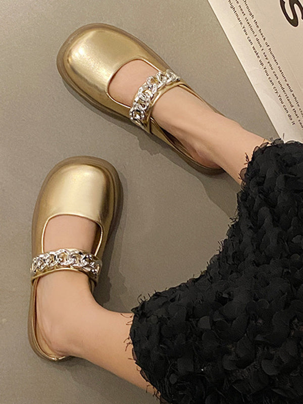 Chains Round-Toe Shallow Cut Split-Joint Slippers Mary Janes