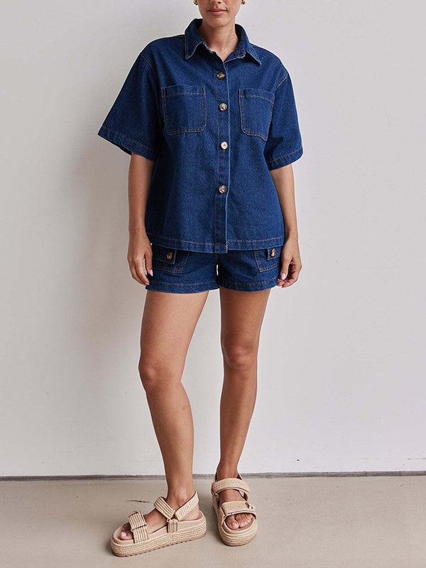 Split-Joint Loose Short Sleeves Lapel Blouses&shirts Tops