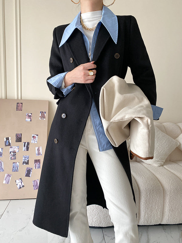 Long Sleeves Solid Color Zipper Lapel Collar Blouses