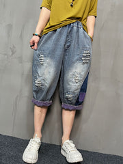 Contrast Color Elasticity Split-Joint Harem Pants Loose Jean Pants Bottoms
