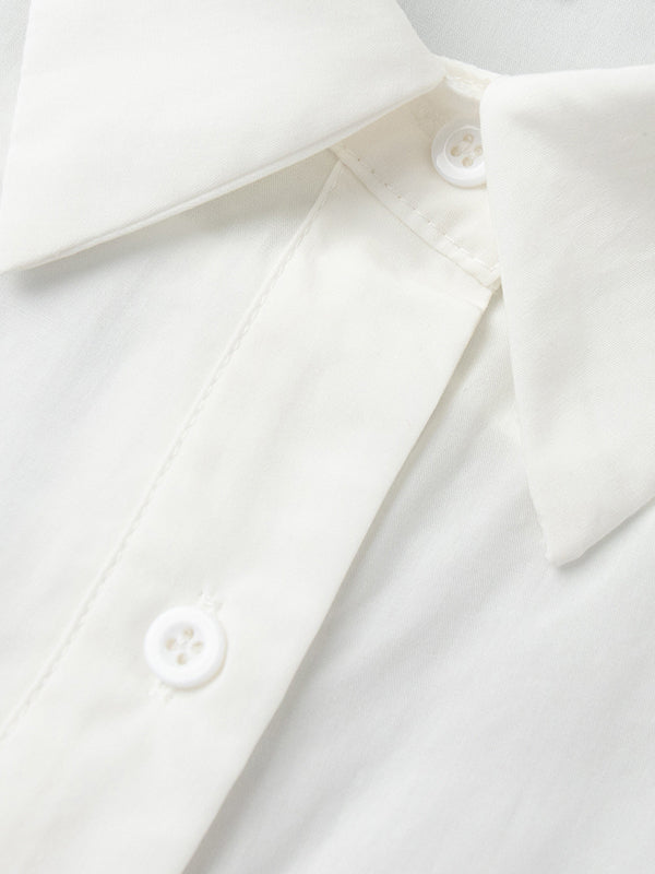 Pleated Solid Color Split-Joint Loose Puff Sleeves Lapel Blouses&shirts Tops