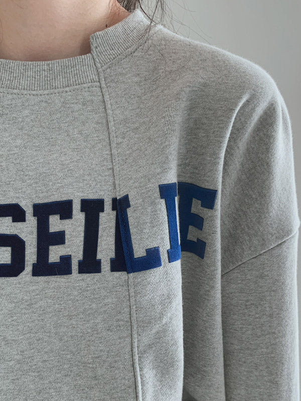 Casual Asymmetric Lapel Split-Joint Letter Print Sweatshirt