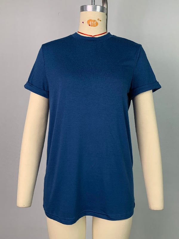 Solid Color Short Sleeves Round-neck T-Shirts Tops