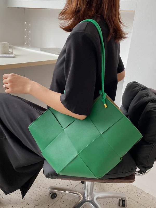 Geometric Solid Color Split-Joint Woven Handbags Bags
