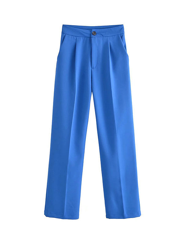 Pleated Split-Joint Loose Straight Leg Trousers Pants