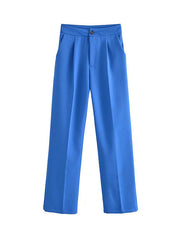 Pleated Split-Joint Loose Straight Leg Trousers Pants