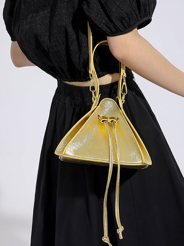 Drawstring Solid Color Split-Joint Triangle Handbags