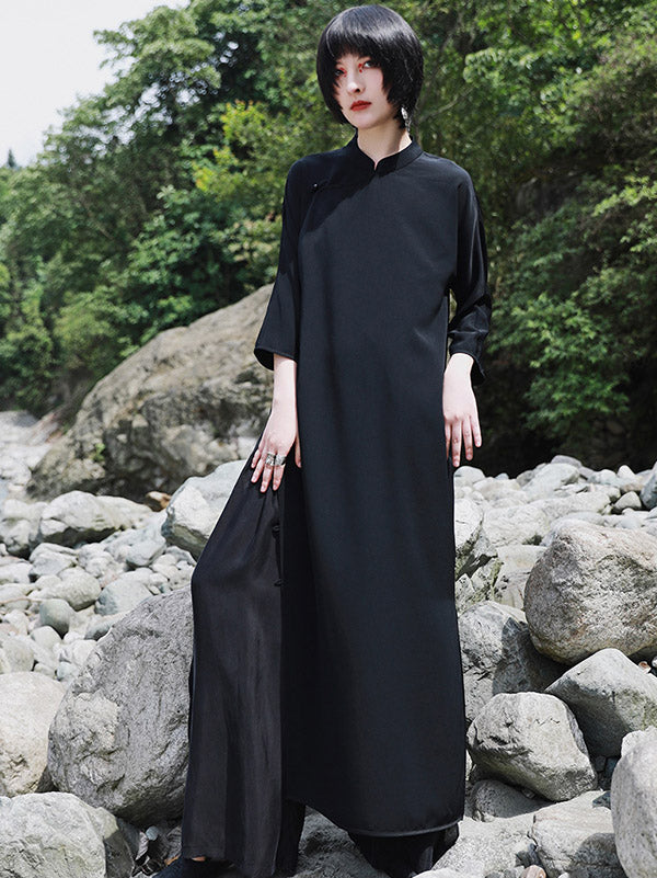 Vintage Solid Buckle Long Cheongsams