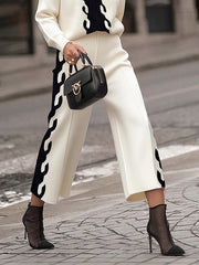 Contrast Color Split-Joint High Waisted Straight Leg Trousers Pants