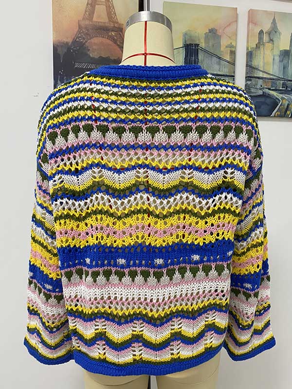 4 Colors Loose Contrast Color Round-Neck Sweater Top