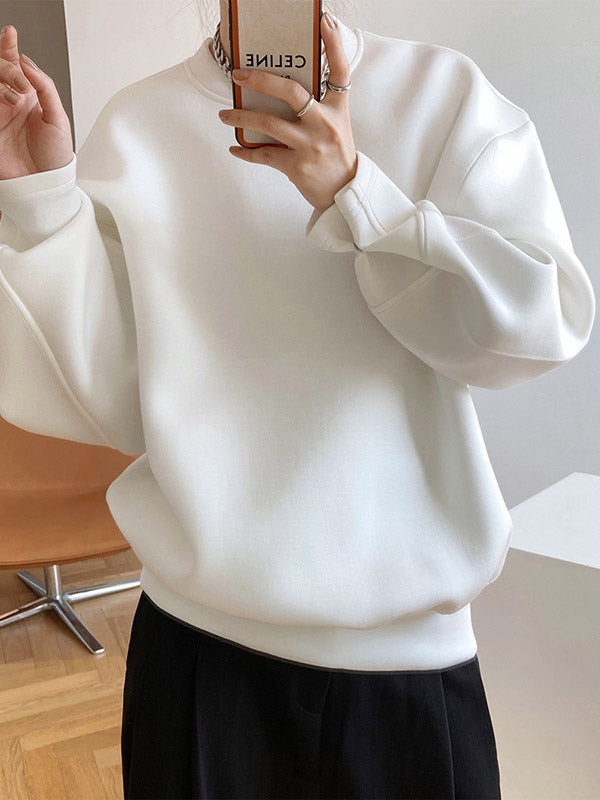 Solid Color Long Sleeves Loose Round-Neck Sweatshirt Tops