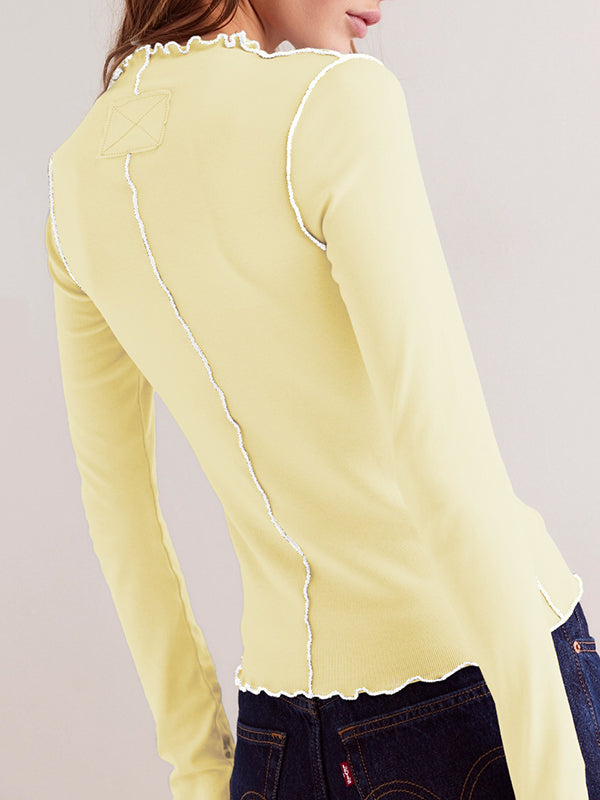 Solid Color Long Sleeves Skinny Round-Neck T-Shirts