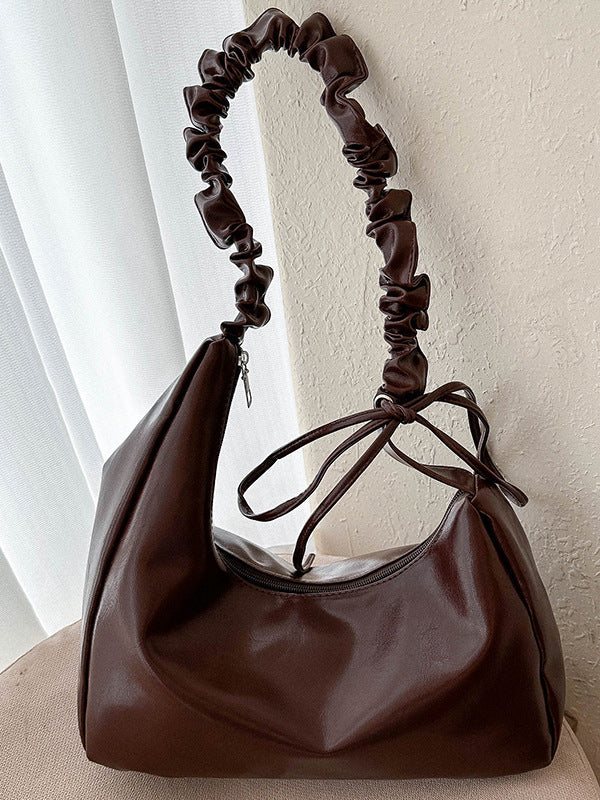 Geometric Pleated Solid Color Zipper Shoulder Bags Handbags