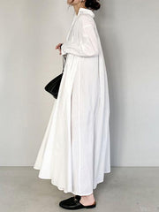 Solid Color Long Sleeves Loose Lapel Shirt Dress Maxi Dresses