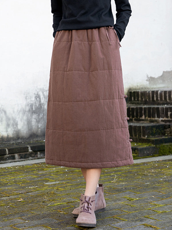 Cotton-Padded Clothes Keep Warm Quilted Solid Color Split-Joint Velvet Loose Skirts Bottoms