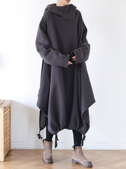 Oversize Hooded Asymmetric Split-Side Cape Dress
