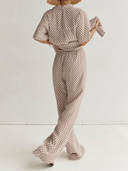 Plaid Printed Half Sleeves Loose Lapel Shirts&Pants Two Pieces Set